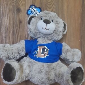 Gray Plush Teddy Bear with Blue Shirt new .